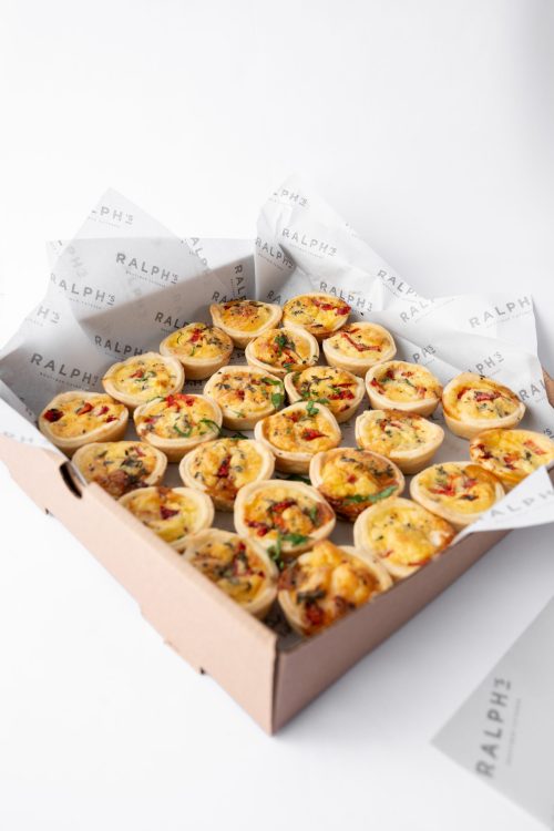 24 x canapé-sized Goat's Cheese, Roast Potato, Red Pepper, Onion Jam & Thyme Quiches